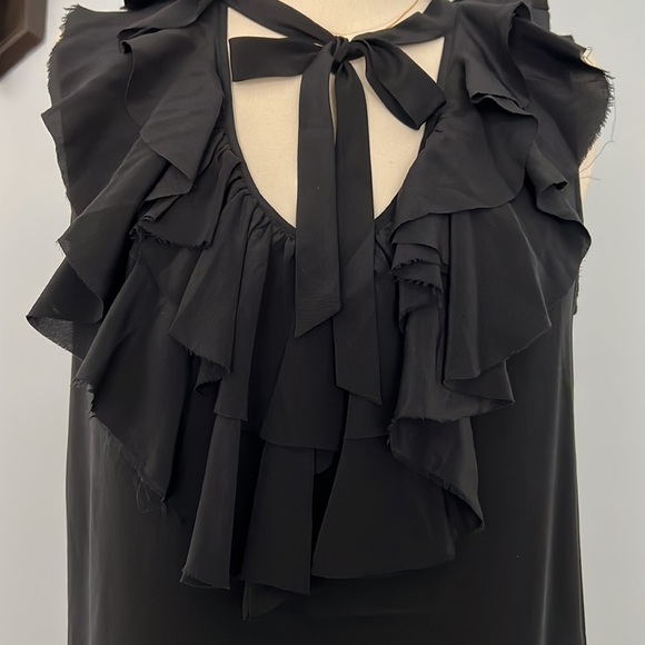 JOIE Gilly Ruffled Silk Mini Neck Tie Dress V-Neck Black, Size Small - Picture 4 of 16